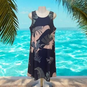 Tropical Clear Love  beach cover up blue pink green cotton blend size L
